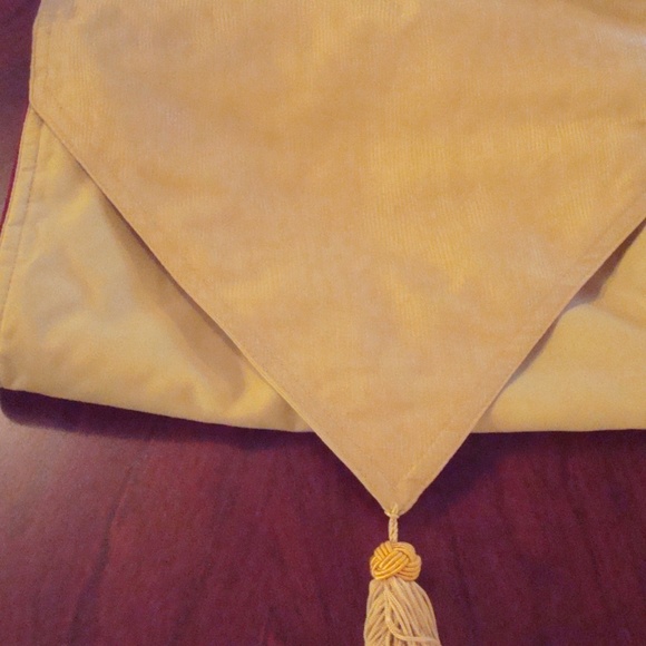 Red Velvet Table Runner with Gold ends And Tassels Holiday Decor - Picture 3 of 3